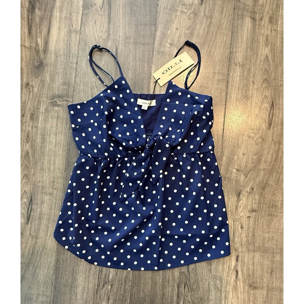 Gilli Vtg Babydoll Cami Navy Blue Polka Dots Size M Keyhole Y2K. NWT